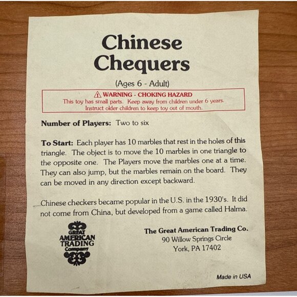 Great American Trading Company Chinese Checkers Wooden Board Game with Marbles - Picture 6 of 8